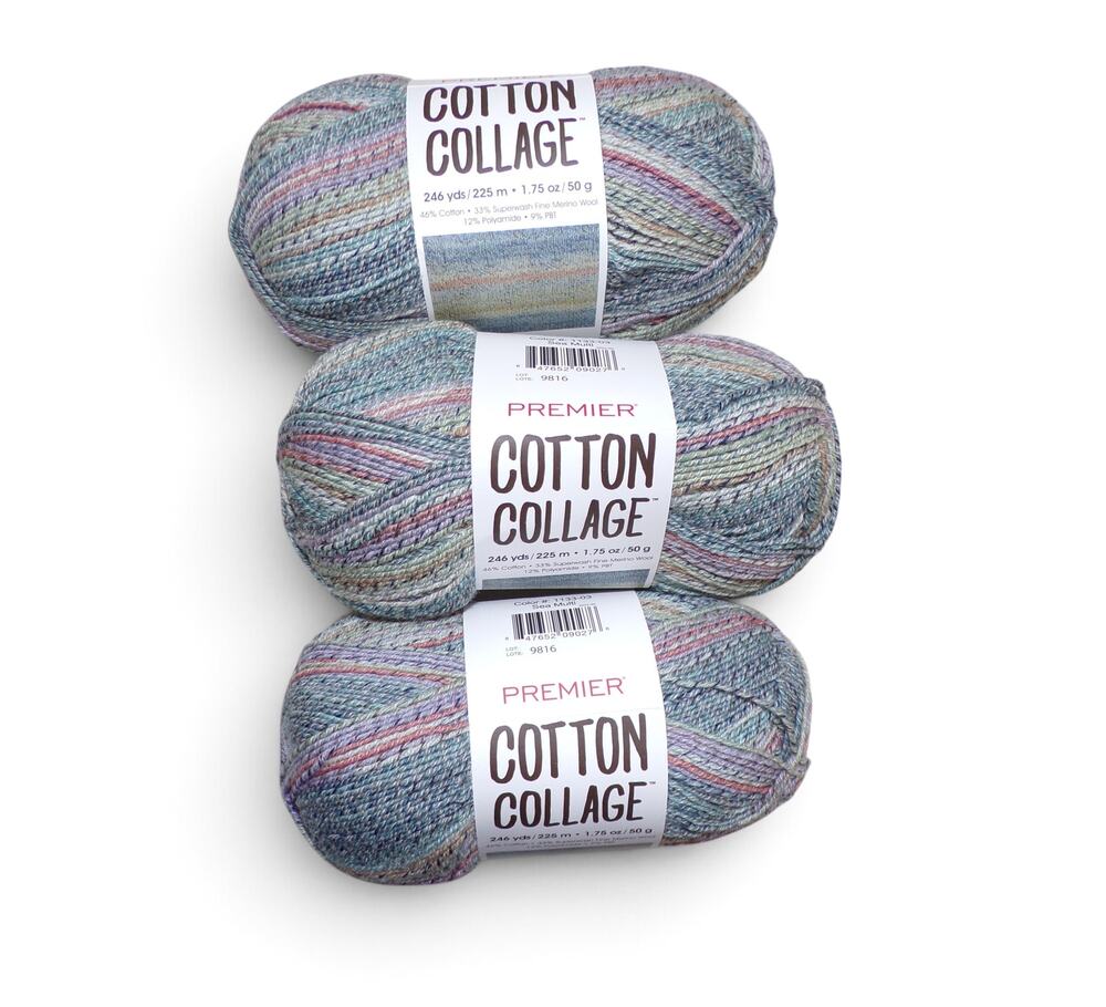 3 Premier Cotton Collage Yarn Lot Super Fine Machine Wash 1.75 oz Sea Multi
